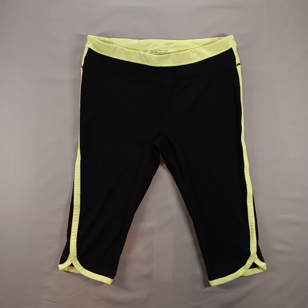 VSX Sport Knockout Cropped Yoga Leggings Black Lemon Green Strips M